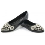 Black Jewels Pearls Diamantes Crystals Bling Bling Pointed Head Flats Ballets Shoes